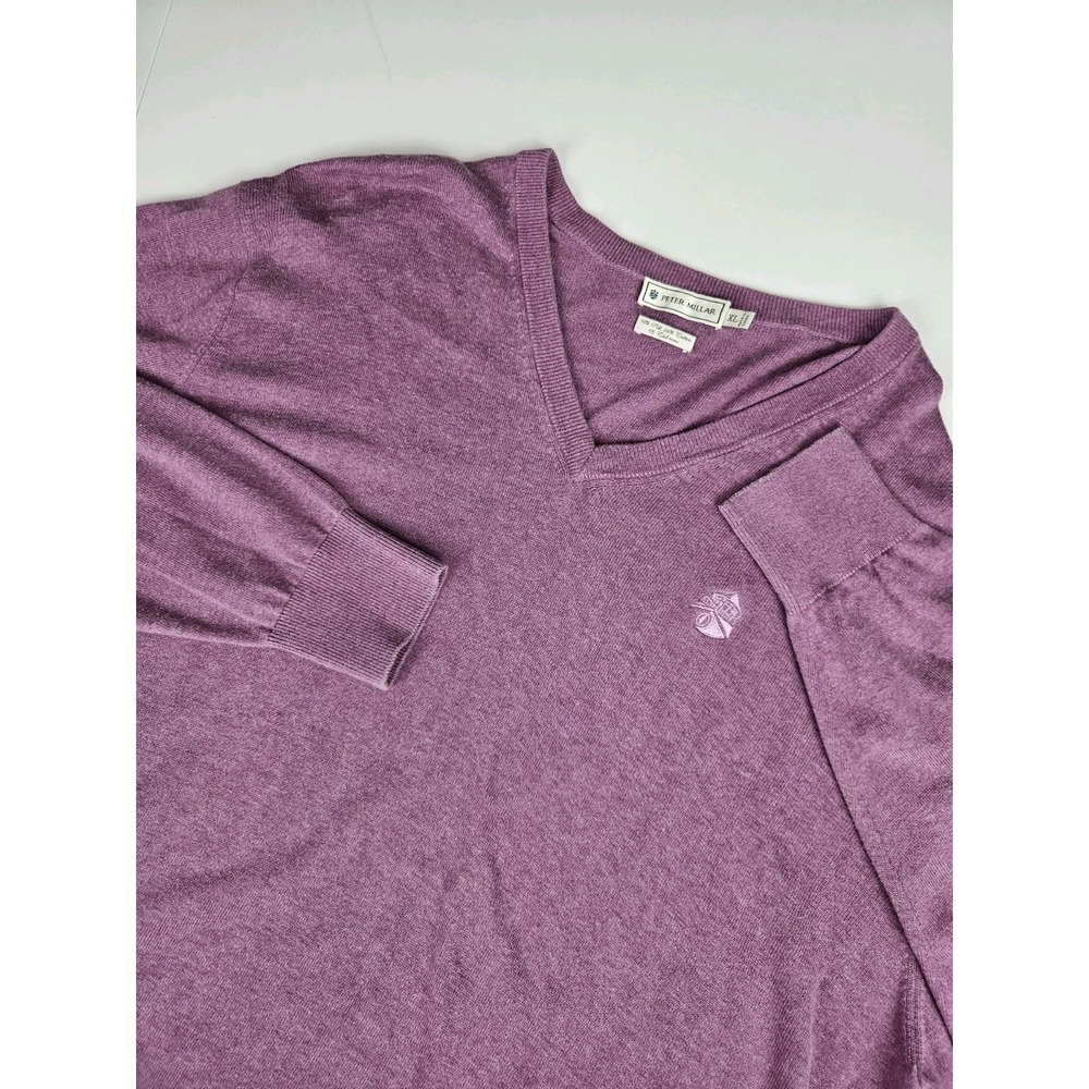 Peter Millar Men's V Neck Silk/Cashmere/Cotton Long Sleeve Sweater Purple XL